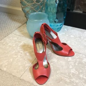 T-strap peach heels